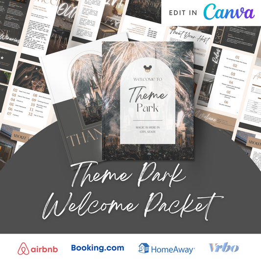 Editable Canva Template Airbnb Welcome Packet Theme Park Theme VRBO Welcome Book Template, Vacation Rental Welcome Book Template
